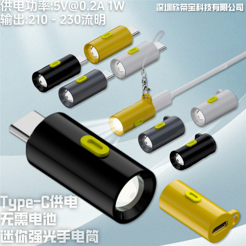 迷你便携手电筒Type-C手机强光LED便携灯家用户外应急灯 PC手电筒