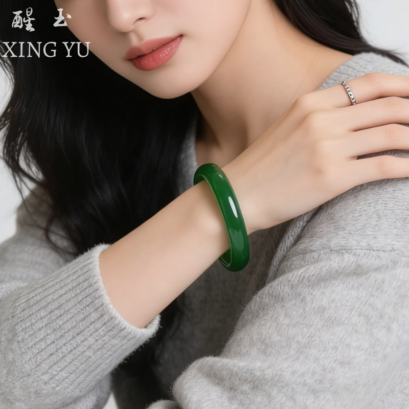 天然冰种菠菜绿玉髓手镯女2026帝王绿玛瑙玉镯母亲节礼物送妈妈