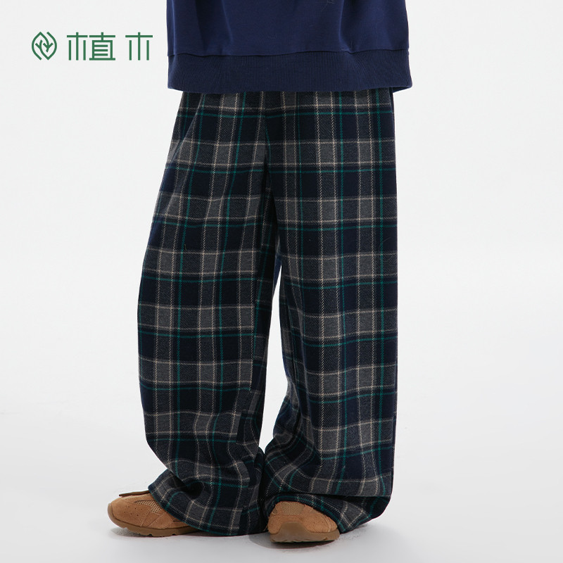 植木童装 儿童裤子2025秋季新款中大童格子阔腿裤针织裤男童裤子