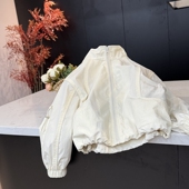 防风衣服 拉链衫 leomama女童杏色外套儿童立领夹克2025春季 新款
