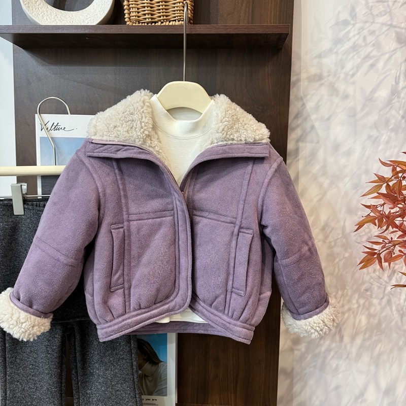 leomama女童2025冬季新款紫色保暖毛毛翻领时尚百搭夹棉外套,童装/婴儿装/亲子装,棉袄/棉服,淘宝优惠券,粉丝福利购,淘宝优惠卷