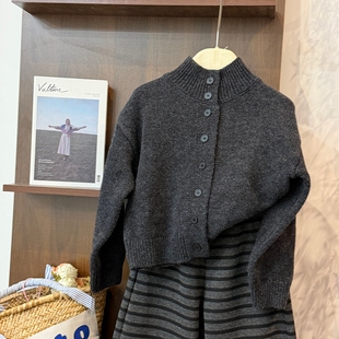 leomama童装女童纯羊毛衫针织开衫2025新款儿童秋冬装毛衣外套