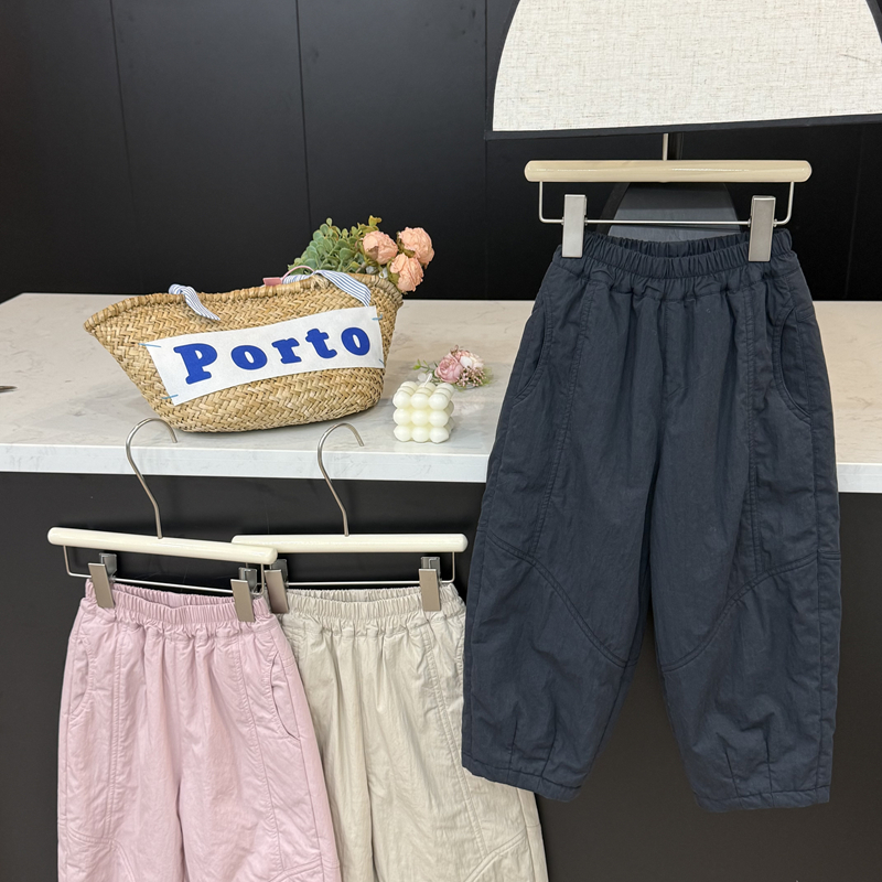 leomama女童百搭三色夹棉裤子秋冬新款韩版儿童加厚弯刀休闲裤