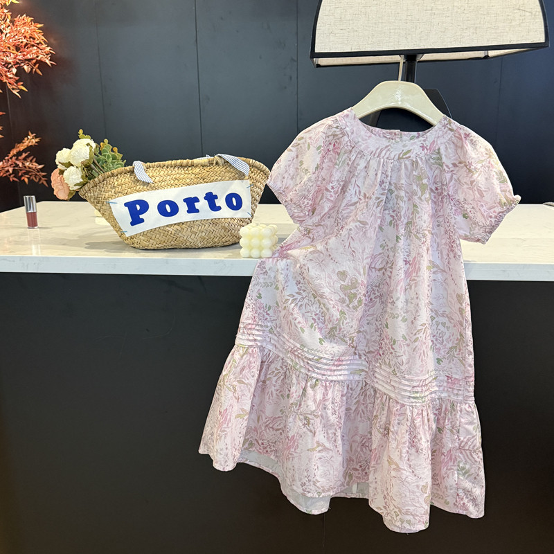 leomama女童连衣裙纯棉夏季洋气儿童小女孩碎花公主裙中大童裙子