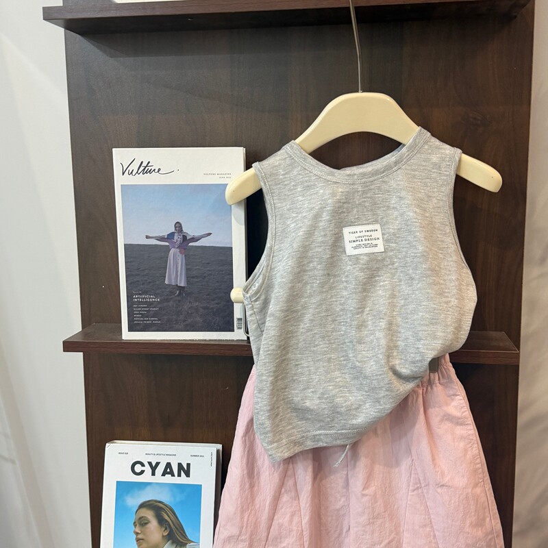 leomama女童镂空蕾丝后背绑带背心夏季纯色百搭无袖休闲外穿上衣图片