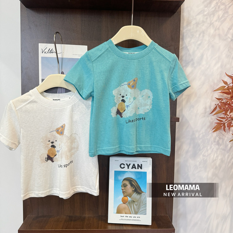 leomama女童薄款印花狗狗短袖t恤儿童夏装半袖百搭上衣潮