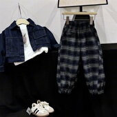 女童裤 子儿童格子裤 深秋冬新款 Leomama童装 2024中大童加厚休闲裤