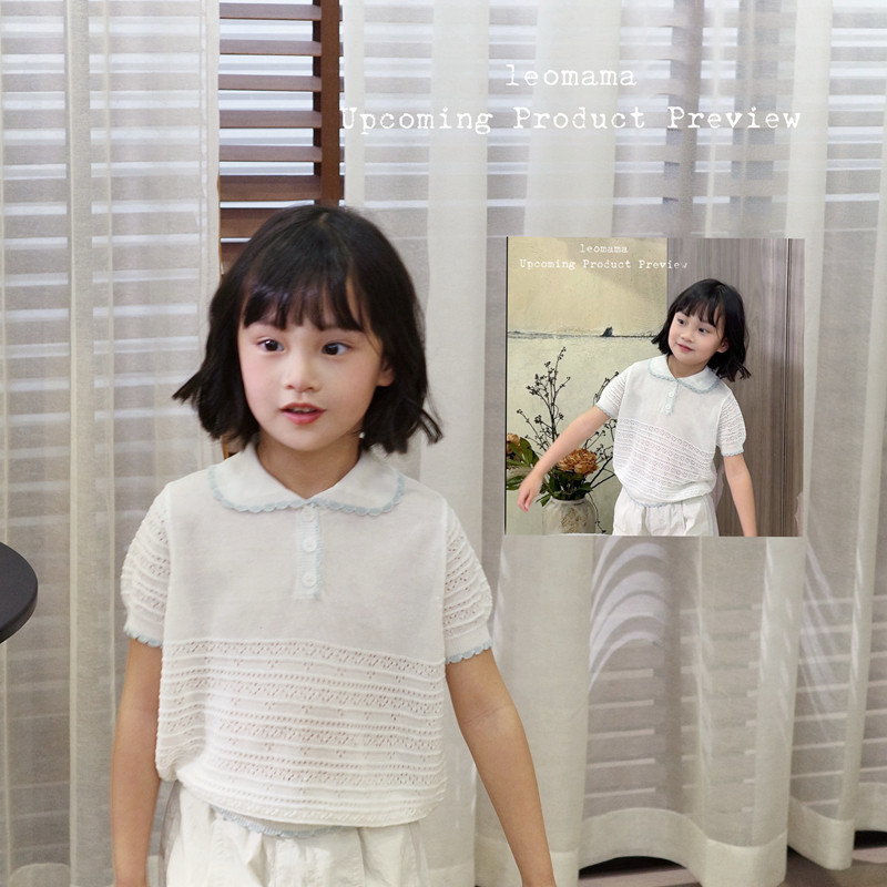 leomama女童夏装薄款针织衫儿童短袖上衣韩版镂空凉感半袖