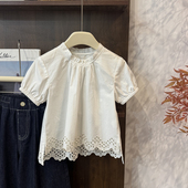 2026夏季 leomama 衬衫 女童绣花泡泡袖 儿童花边纯棉上衣 南法