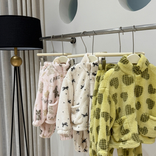 leomama女童睡衣25新款冬季加厚时尚百搭可爱保暖三色家居服套装