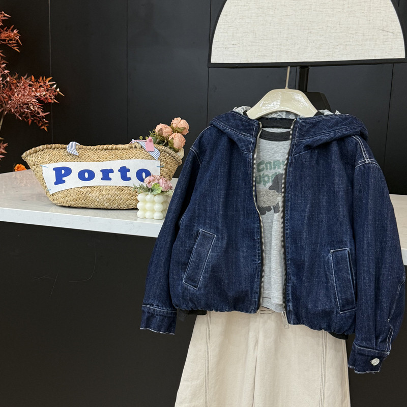 leomama女童外套春秋2025新款儿童洋气时髦连帽牛仔开衫上衣秋装,童装/婴儿装/亲子装,儿童牛仔外套,淘宝优惠券,粉丝福利购,淘宝优惠卷