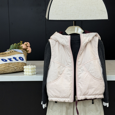 leomama女童夹棉马甲背心秋冬新款洋气两面穿外搭开衫儿童小外套