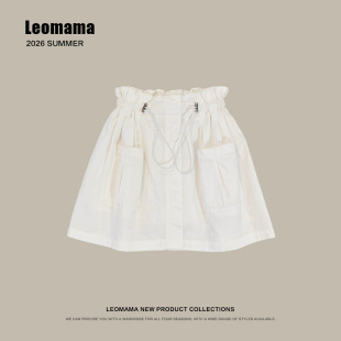 leomama女童半身裙夏装2026新款白色裙子儿童夏季纯棉短裙A字裙