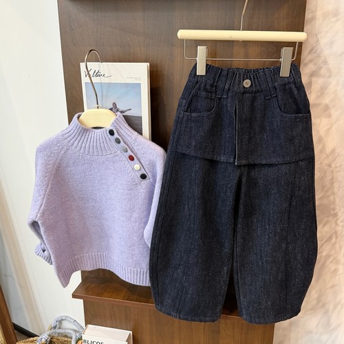 leomama女童2025冬季新款洋气时尚时髦舒适加绒百搭屁帘牛仔裤