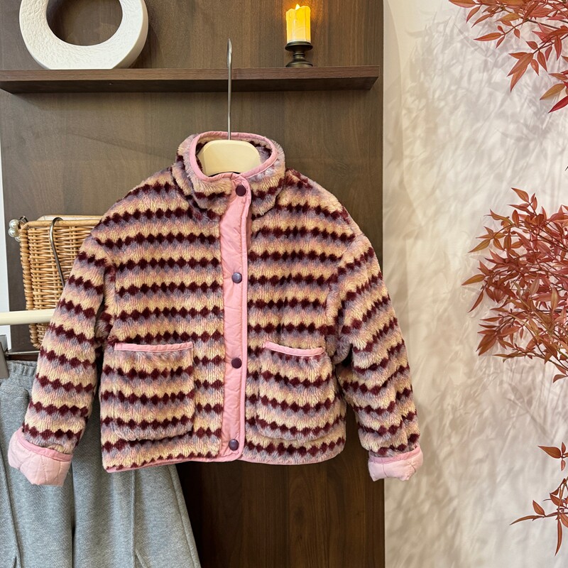 leomama女童条纹毛棉服外套韩版冬季25季儿童加厚时尚保暖棉衣,童装/婴儿装/亲子装,棉袄/棉服,淘宝优惠券,粉丝福利购,淘宝优惠卷