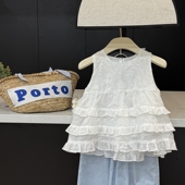 衬衫 儿童多层蛋糕边无袖 女孩气质上衣 夏款 leomama女童纯色娃娃衫