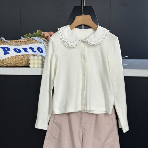 leomama女童洋气长袖T恤秋装女宝宝娃娃领开衫上衣儿童装打底衫