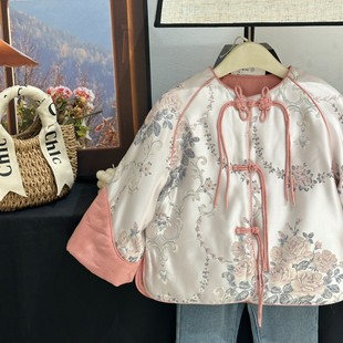 复古盘扣棉服加绒外套 女童改良汉服冬拜年服儿童新中式 露华浓