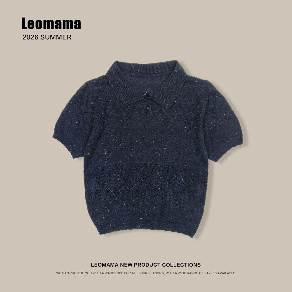 leomama女童夏季薄款针织衫上衣小女孩短袖Polo领时髦夏装衣服图片
