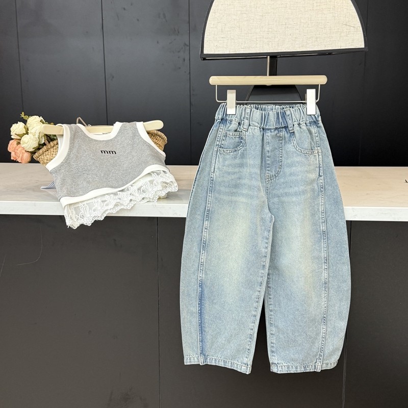 leomama女童春夏薄款浅蓝弯刀裤2025新款韩版休闲裤儿童宽松裤子,童装/婴儿装/亲子装,儿童牛仔裤,淘宝优惠券,粉丝福利购,淘宝优惠卷