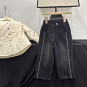 Leomama童装 子 小女孩中大童裤 女童加厚牛仔裤 2024秋冬儿童直筒裤