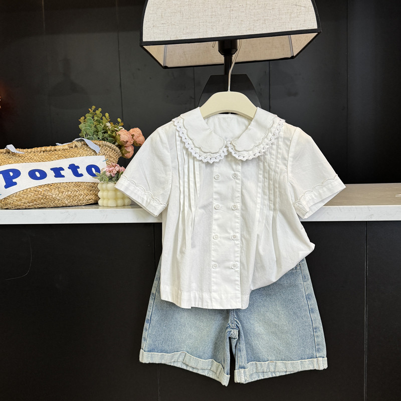 leomama童装女童中大童衬衫娃娃衫2025夏季新款儿童洋气短袖衬衣,童装/婴儿装/亲子装,衬衫,淘宝优惠券,粉丝福利购,淘宝优惠卷