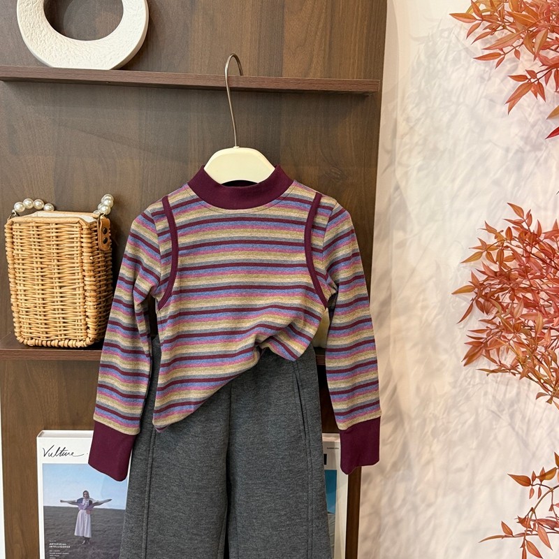 leomama女童长袖t恤秋冬款2025新款儿童打底衫女童上衣条纹内搭,童装/婴儿装/亲子装,T恤,淘宝优惠券,粉丝福利购,淘宝优惠卷