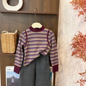 leomama女童长袖 女童上衣条纹内搭 儿童打底衫 t恤秋冬款 2025新款