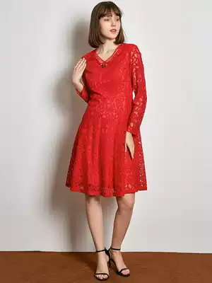 Clearance purchase#9 charm HH0A0114 water-soluble lace V-neck slim dress women's autumn