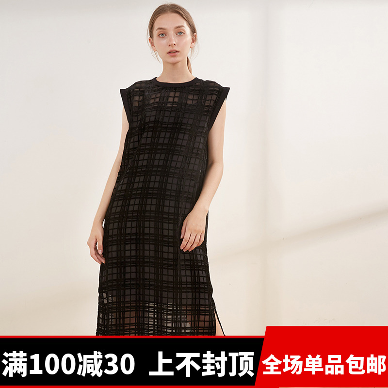 【满100减30】高端女装 SN0015 格纹透气 时尚两件套连衣裙2018夏