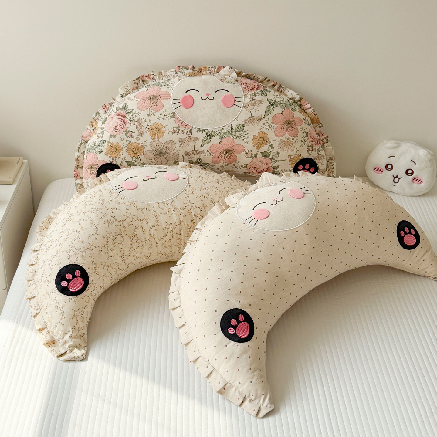 梦晚寻多功能月亮猫棉麻大抱枕靠枕卡通枕芯宝妈枕头靠垫夹腿侧睡