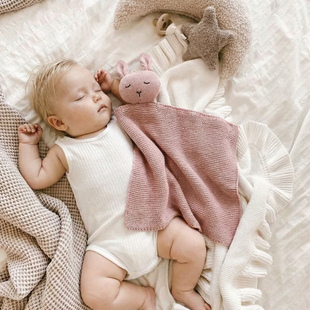 梦晚寻新款 宝宝好玩伴萌兔安抚巾新生儿陪睡软玩偶安心兔抱枕神器