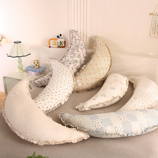 梦晚寻多功能棉麻月亮长抱枕女生夹腿抱枕芯月亮枕头护腰靠背垫