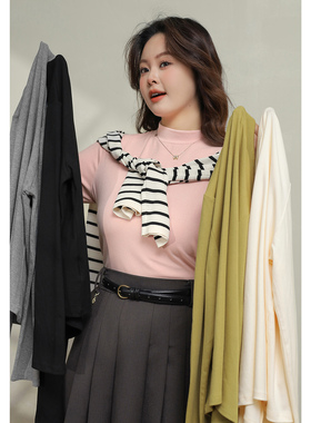 DM100大码百分百微胖mm女装秋显瘦修身内搭打底上衣半高领长袖T恤