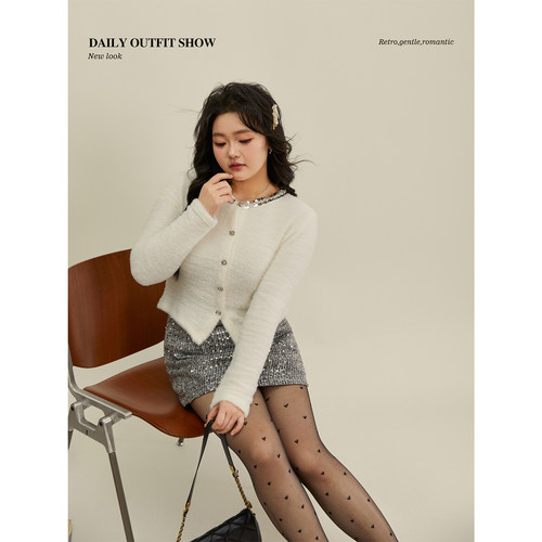 DM100仿水貂毛衣a字亮片半裙套装