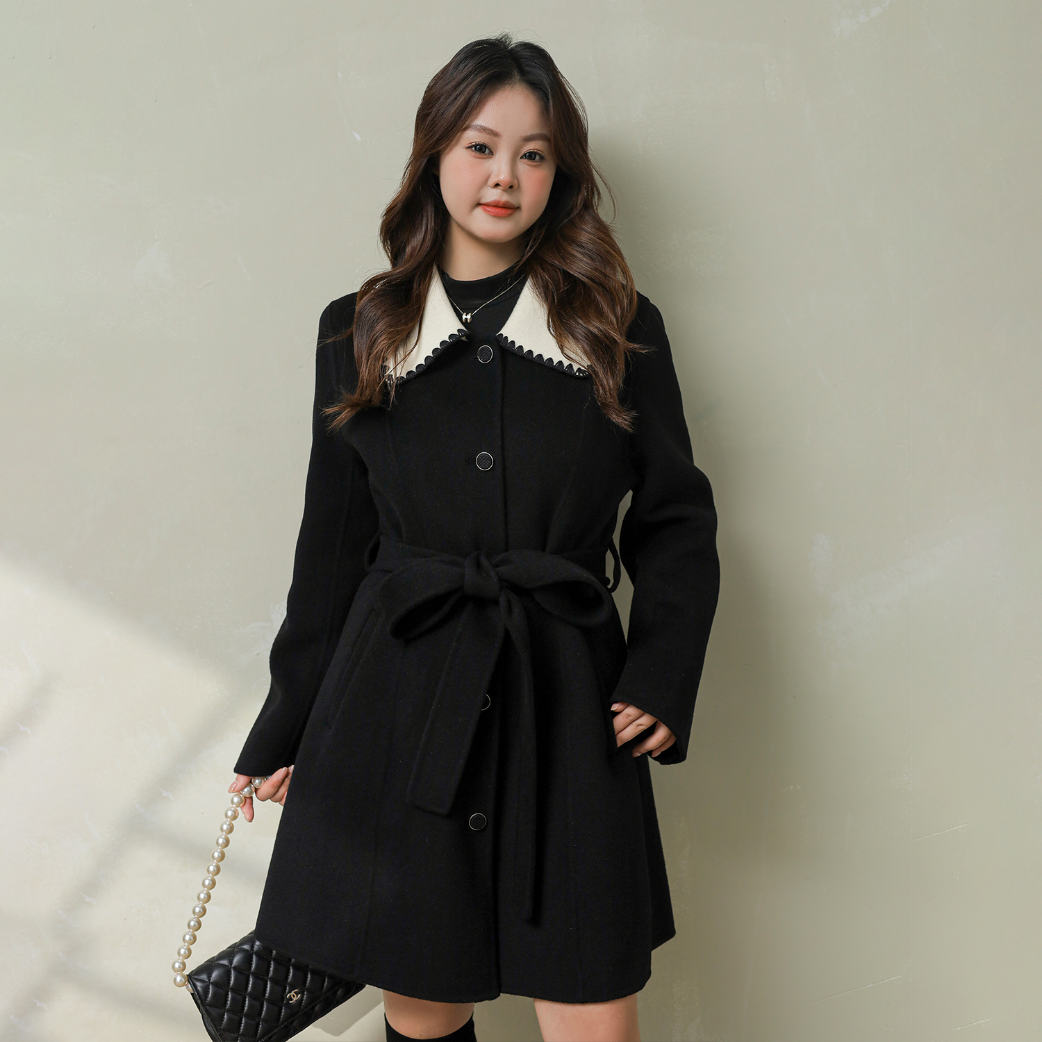 DM100大码百分百微胖mm女装冬季保暖撞色气质贝壳绣毛呢大衣外套