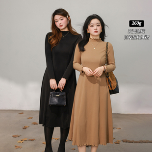 波边半高领百搭打底德绒连衣裙 微胖mm冬季 DM100大码 百分百女装