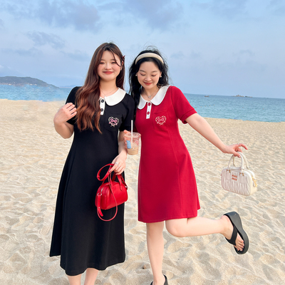 DM100大码百分百女装夏季胖mm显瘦遮肚微胖梨型身材polo连衣裙