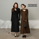 仿羊绒V领飘带正肩修身 微胖mm冬季 打底连衣裙 百分百女装 DM100大码