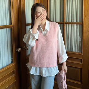 微胖mm甜美百搭叠穿柔软舒适纯色V领马甲 秋季 DM100大码 百分百女装