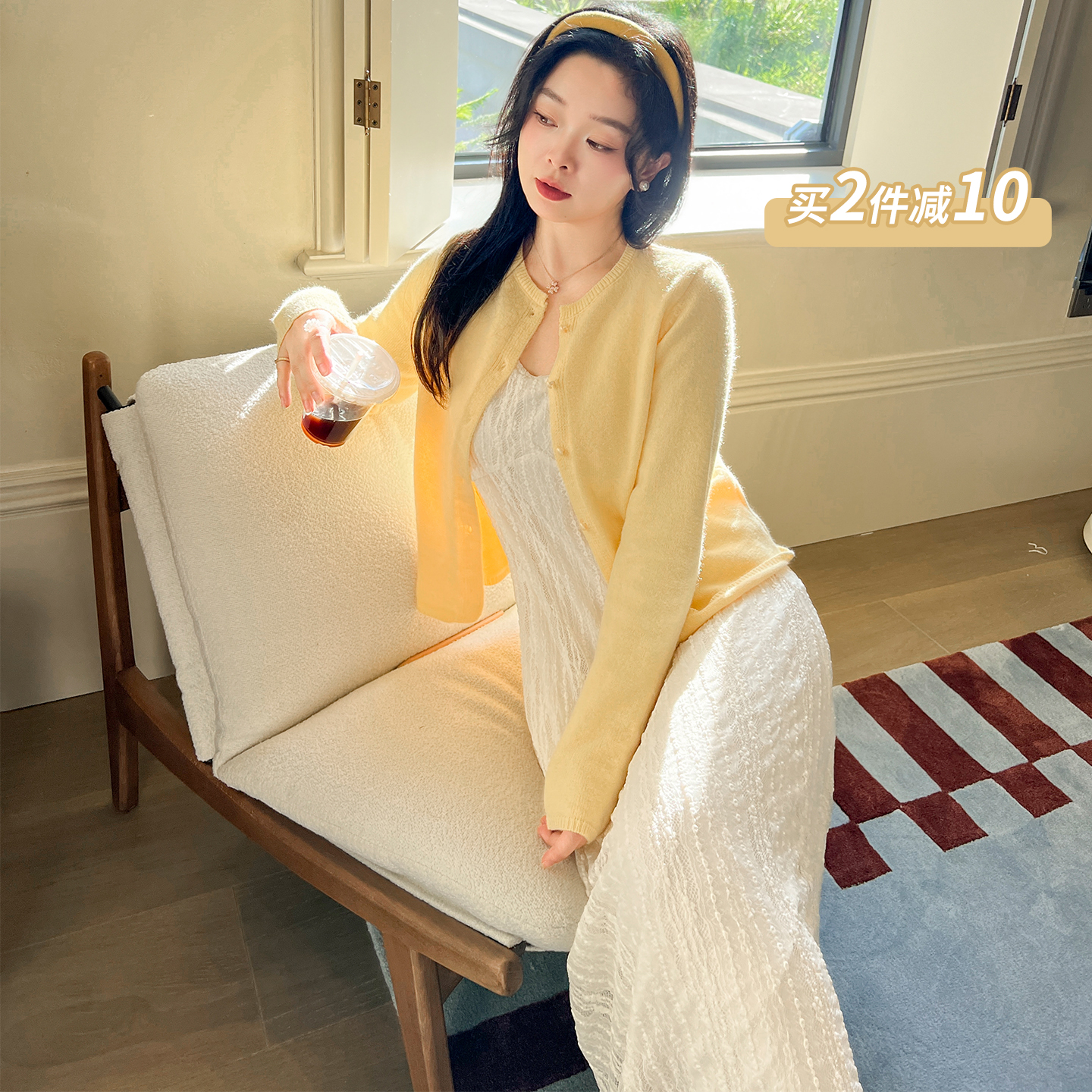 DM100大码百分百女装秋季微胖mm法式浪漫白月光吊带裙搭开衫套装