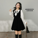 甜美假两件娃娃领花苞丝绒连衣裙 微胖mm冬季 DM100大码 百分百女装