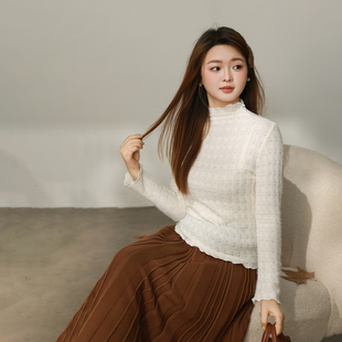 打底磨毛蕾丝衫 甜美爱心半高领修身 百分百女微胖mm冬季 DM100大码