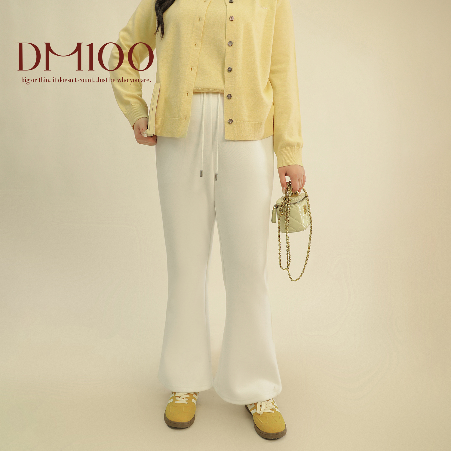 DM100大码百分百2025春新款女装显瘦时髦气质微喇裤松紧腰休闲裤