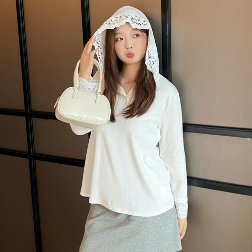 DM100大码百分百女装秋季微胖mm遮肉显瘦休闲镂空刺绣连帽卫衣