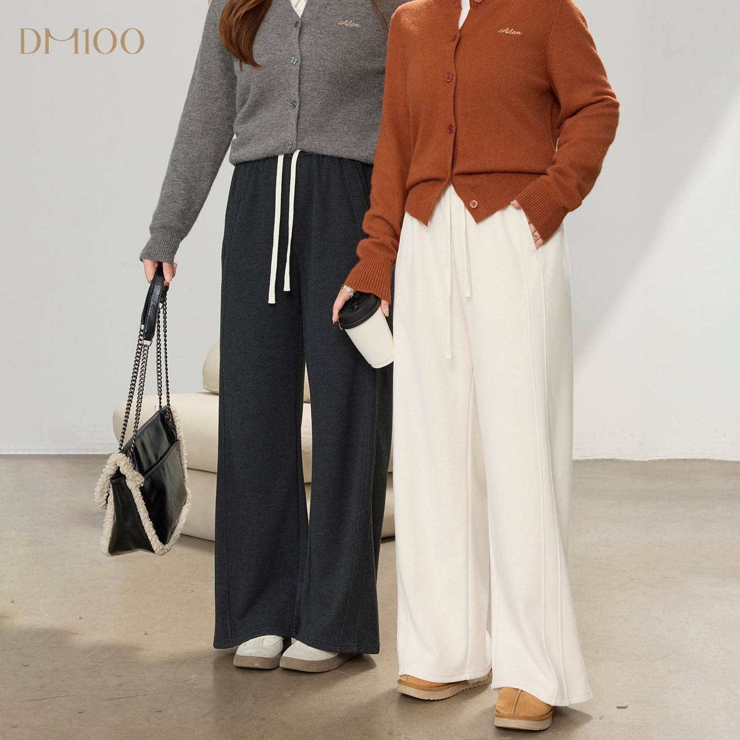 【11/10 20点 新品88折+立减15%】DM100舒适羊绒醋酸宽松休闲裤