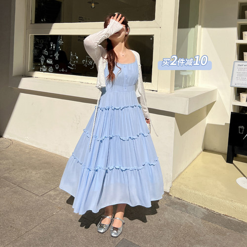 DM100大码百分百2025夏季新款女装坑条小衫木耳边吊带裙法式套装