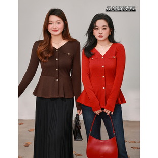 正肩V领散摆百搭打底T恤针织衫 微胖mm冬季 百分百女装 DM100大码