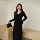 收腰显瘦V领扭结德绒打底连衣裙 微胖mm冬季 DM100大码 百分百女装