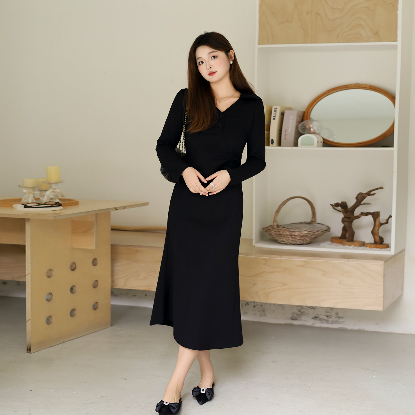 【10/31 新品88折+立减15%】DM100大码加绒弹力打底鱼尾连衣裙